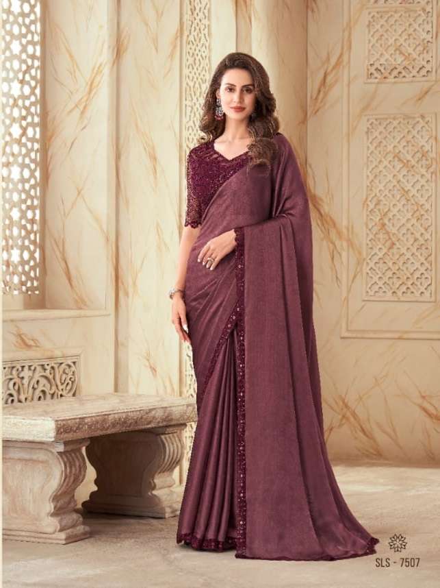 DESIGNER FANCY WEDDING PARTY WEAR DESIGNER MAROON SILK SAREE SM TFH SALSA 7507