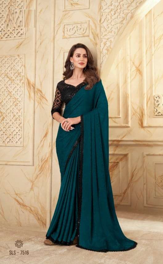 DESIGNER FANCY WEDDING PARTY WEAR DESIGNER RAMA GREEN SILK SAREE SM TFH SALSA 7516