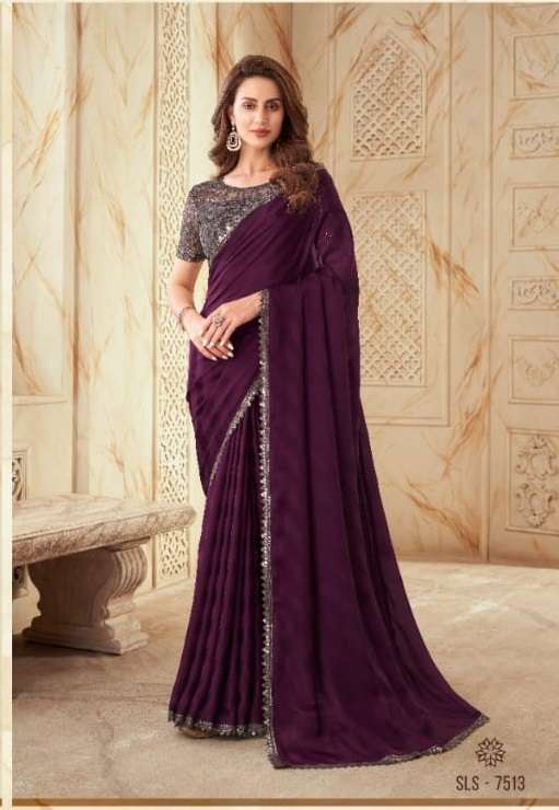 DESIGNER FANCY WEDDING PARTY WEAR DESIGNER WINE SILK SAREE SM TFH SALSA 7513