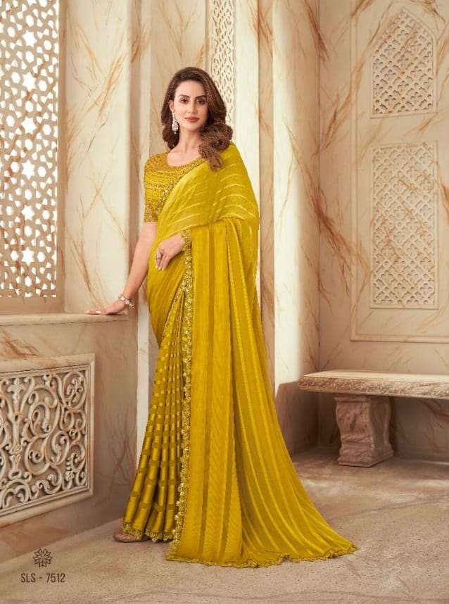 DESIGNER FANCY WEDDING PARTY WEAR DESIGNER YELLOW SILK SAREE SM TFH SALSA 7512