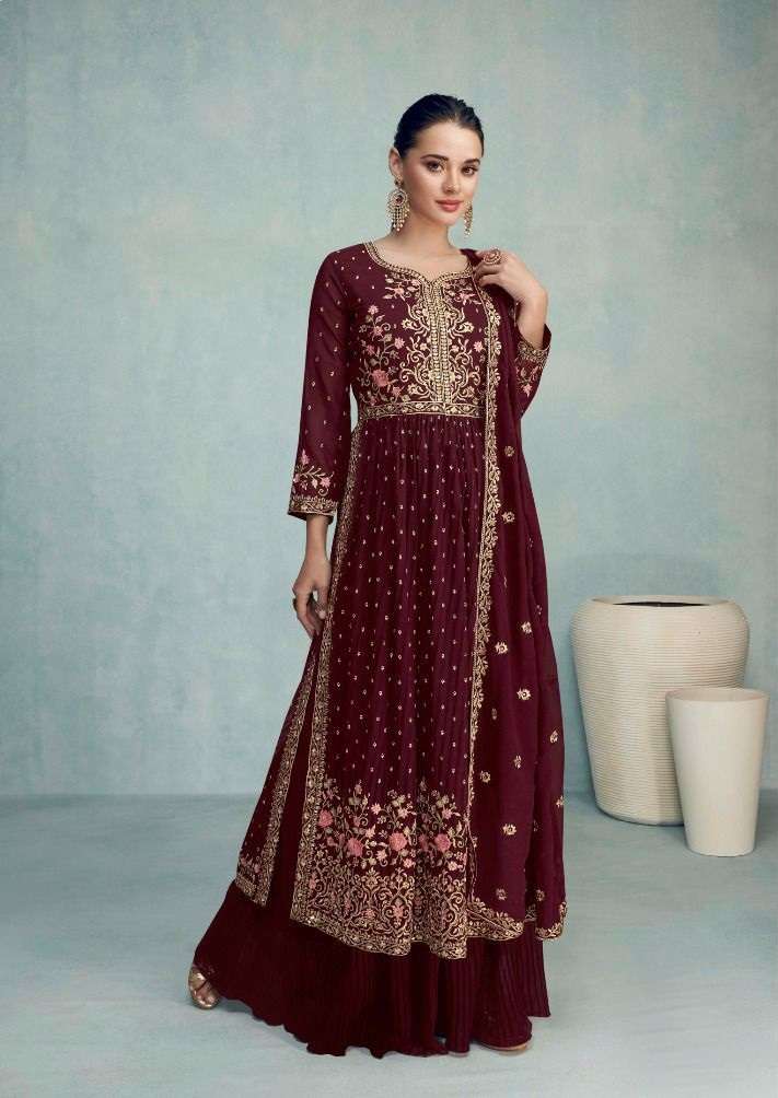 DESIGNER FANCY WEDDING PARTY WEAR GEORGETTE NAYRA CUT RED SHARARA SALWAR SUIT GULKARIYA NAYRA 7204A