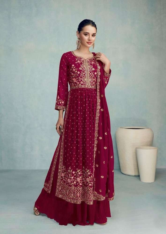 DESIGNER FANCY WEDDING PARTY WEAR GEORGETTE NAYRA CUT RANI PINK SHARARA SALWAR SUIT GULKARIYA NAYRA 7204B