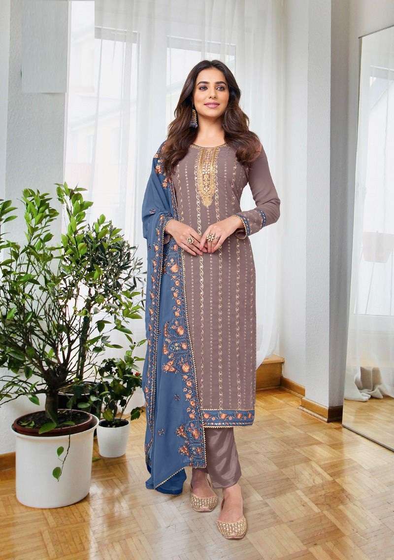 DESIGNER FANCY WEDDING PARTY WEAR GEORGETTE PEACE STRAIGHT SALWAR SUIT EB ASHPREET 1515