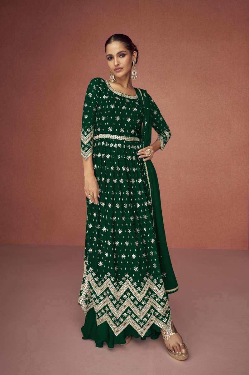 DESIGNER FANCY WEDDING PARTY WEAR GREEN GEORGETTE ANARKALI SHARARA SALWAR SUIT JG 9426C