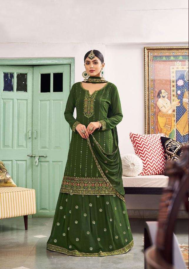 DESIGNER FANCY WEDDING PARTY WEAR GREEN SKIRT TOP STYLE SALWAR SUIT JT RADHA 893