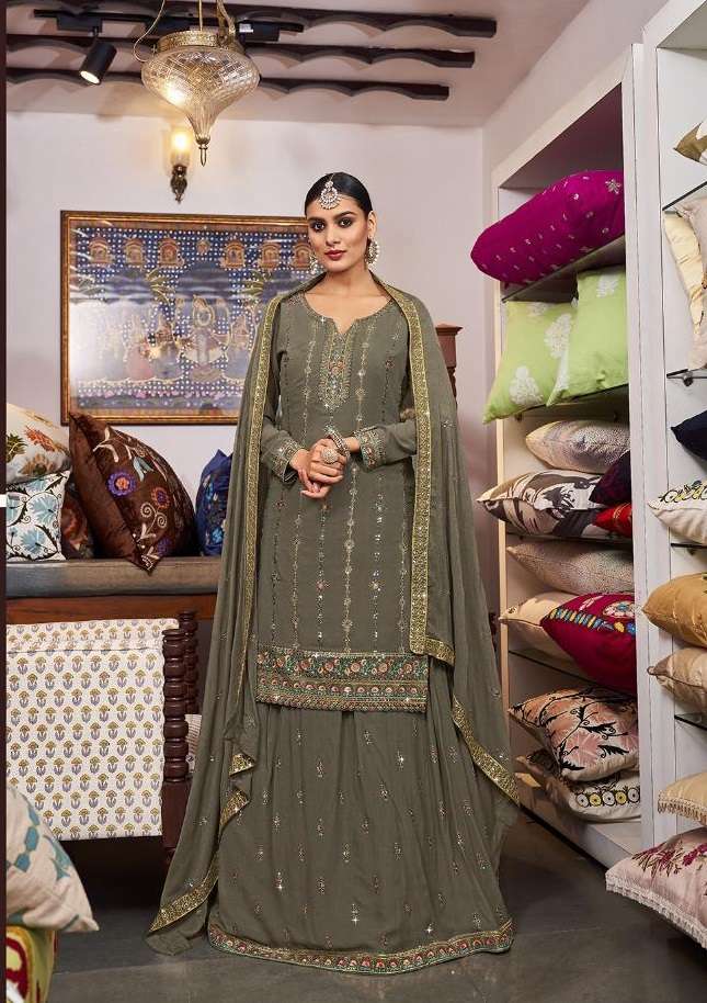 DESIGNER FANCY WEDDING PARTY WEAR GREY SKIRT TOP STYLE SALWAR SUIT JT RADHA 894