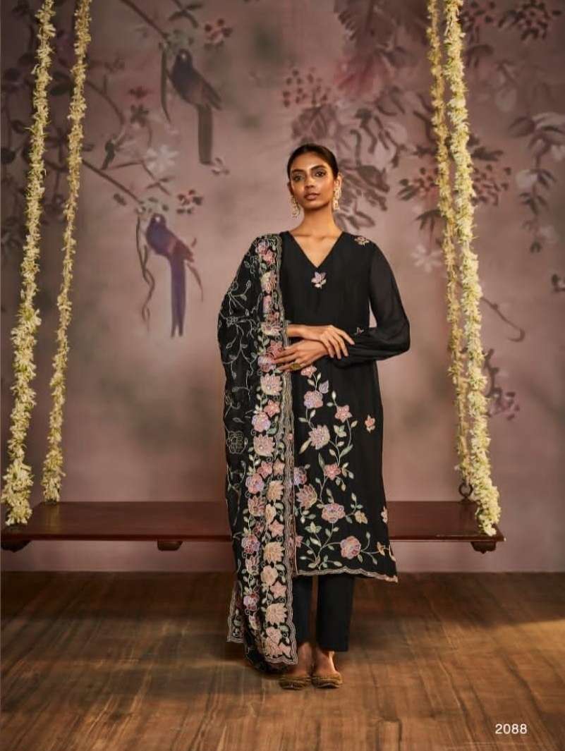 DESIGNER FANCY WEDDING PARTY WEAR HEAVY BLACK PURE ORGANZA SALWAR SUIT DST KIMORA DILBARA 2088