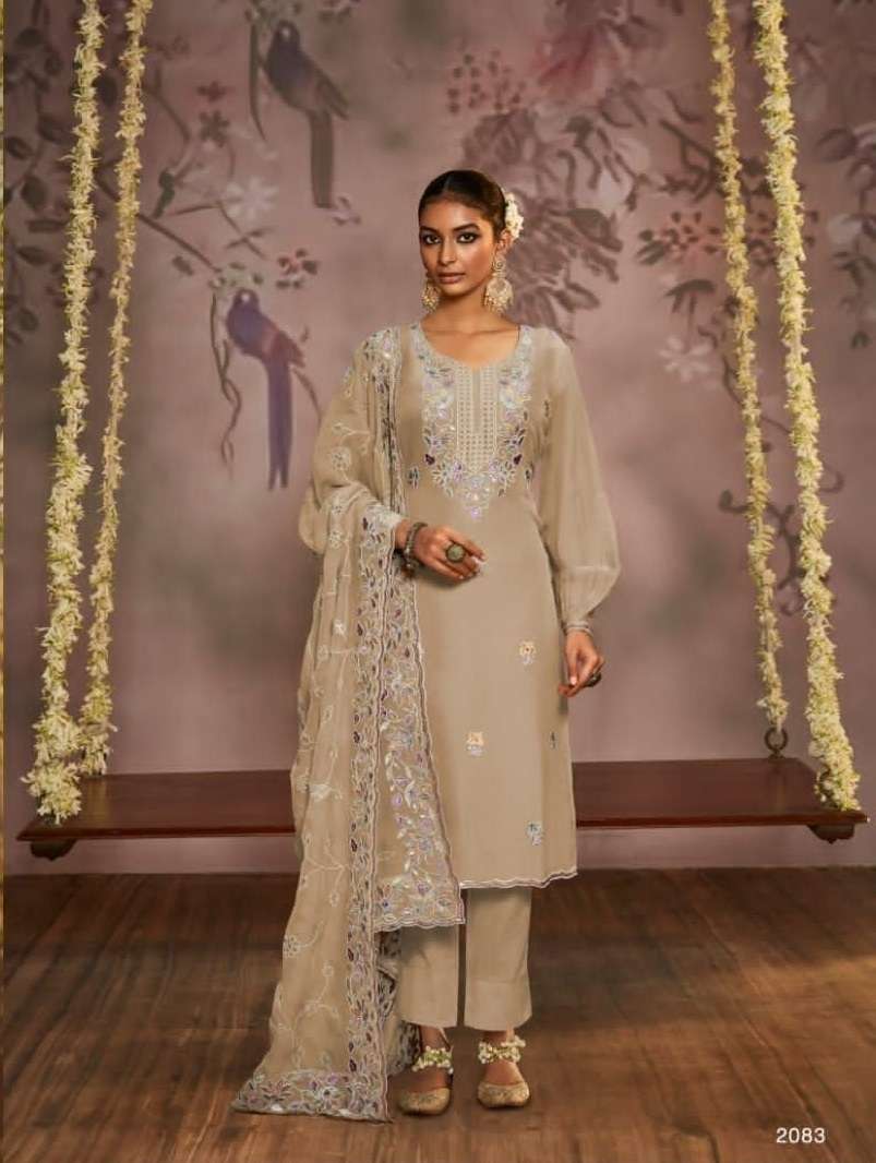 DESIGNER FANCY WEDDING PARTY WEAR HEAVY CHIKU PURE ORGANZA SALWAR SUIT DST KIMORA DILBARA 2083