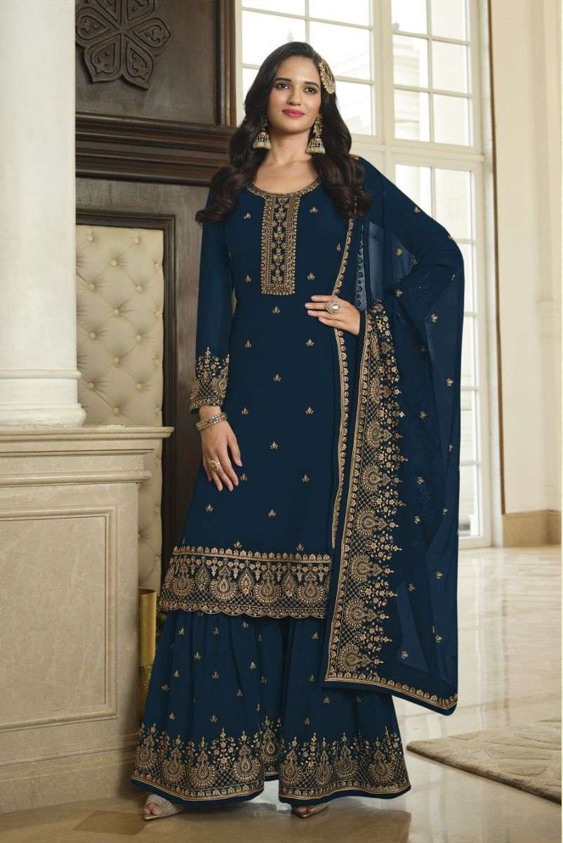 Trendy Green Party Wear Georgette Sharara Suit – FOURMATCHING