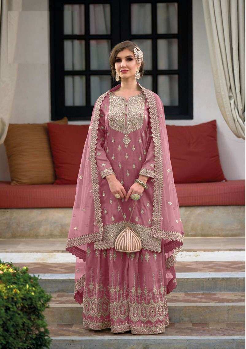 DESIGNER FANCY WEDDING PARTY WEAR HEAVY PINK SILK SHARARA PALLAZZO SALWAR SUIT 1118