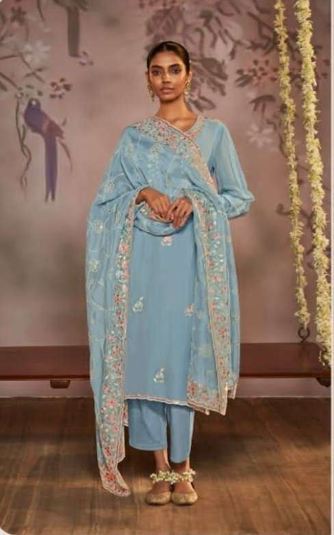 DESIGNER FANCY WEDDING PARTY WEAR HEAVY SKY PURE ORGANZA SALWAR SUIT DST KIMORA DILBARA 2087