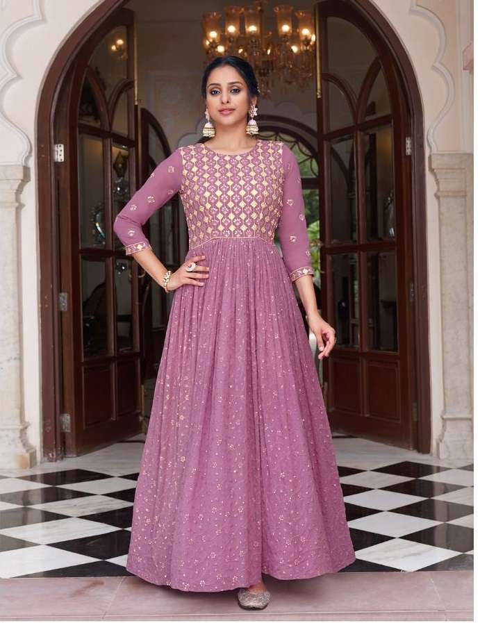 DESIGNER FANCY WEDDING PARTY WEAR LAVENDER READYMADE ANARKALI SALWAR SUIT GOWN EB PARISHA 1532