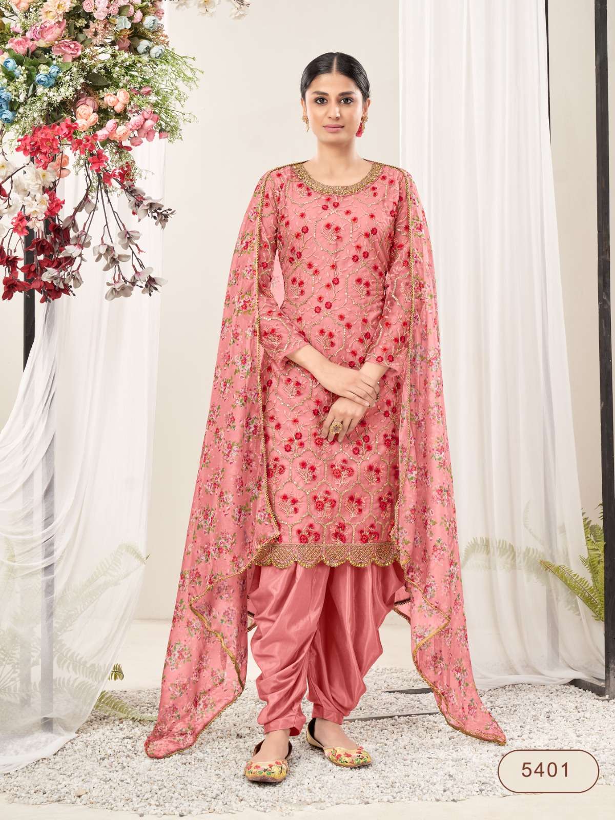 DESIGNER FANCY WEDDING PARTY WEAR PINK PATIYALA SALWAR SUIT IN NET AANAYA 5401