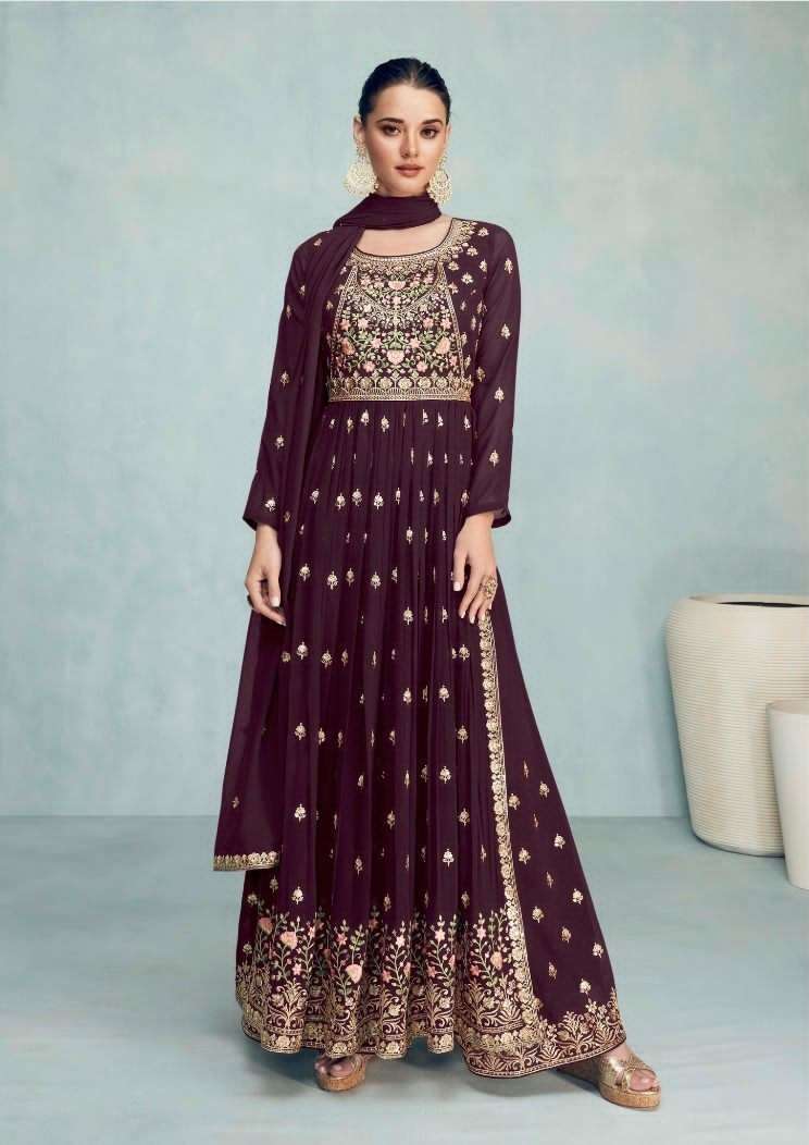 DESIGNER FANCY WEDDING PARTY WEAR PURPLE GEORGETTE ANARKALI SALWAR SUIT GOWN GULKARIYA NAYRA 7206A