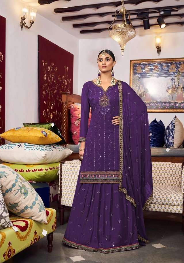 DESIGNER FANCY WEDDING PARTY WEAR PURPLE SKIRT TOP STYLE SALWAR SUIT JT RADHA 896