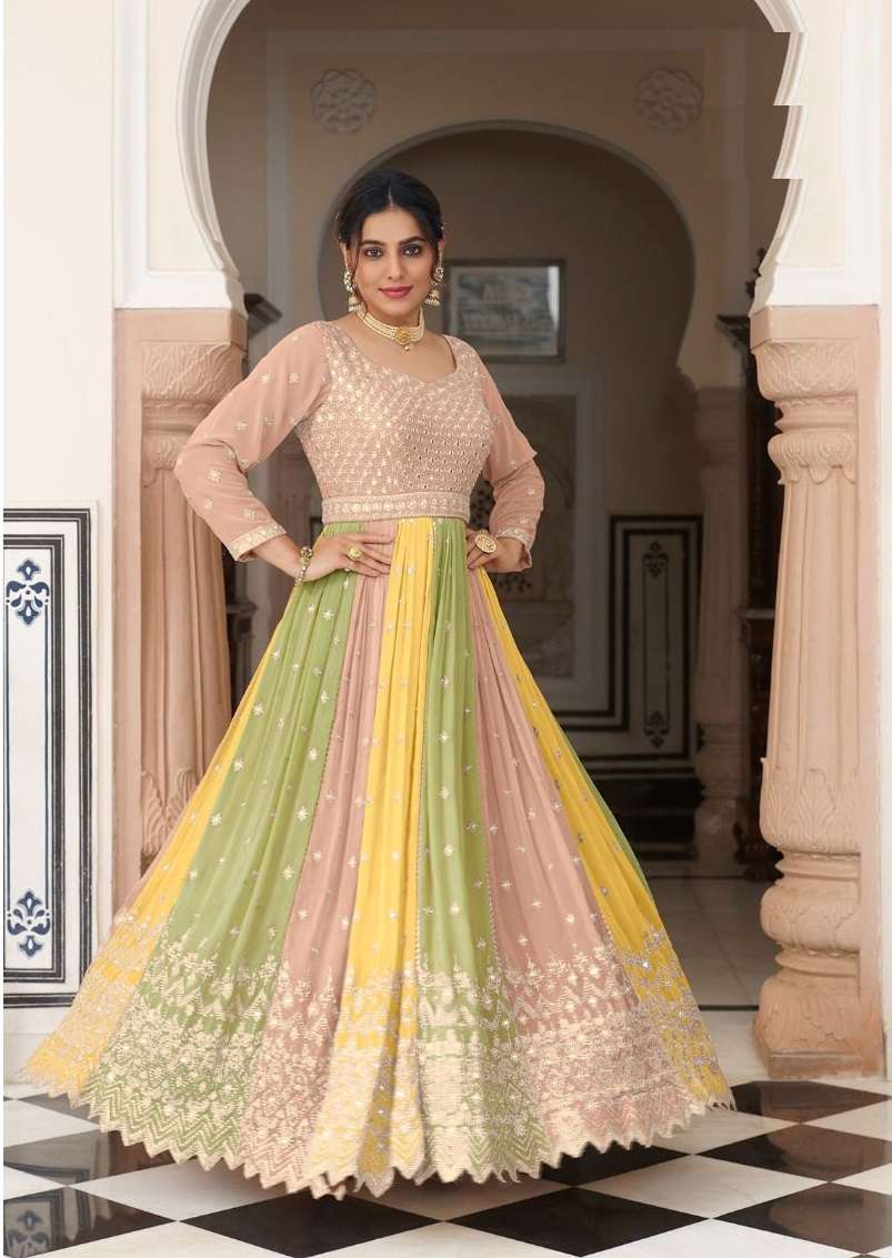 DESIGNER FANCY WEDDING PARTY WEAR YELLOW READYMADE ANARKALI SALWAR SUIT GOWN EB PARISHA 1531