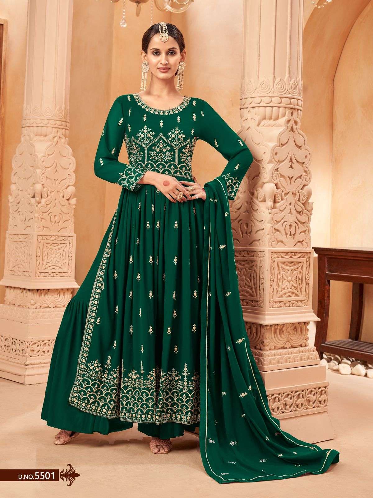 DESIGNER GREEN FANCY WEDDING PARTY WEAR GEORGETTE NAYRA CUT ANARKALI SALWAR SUIT GOWN AANAYA 5501