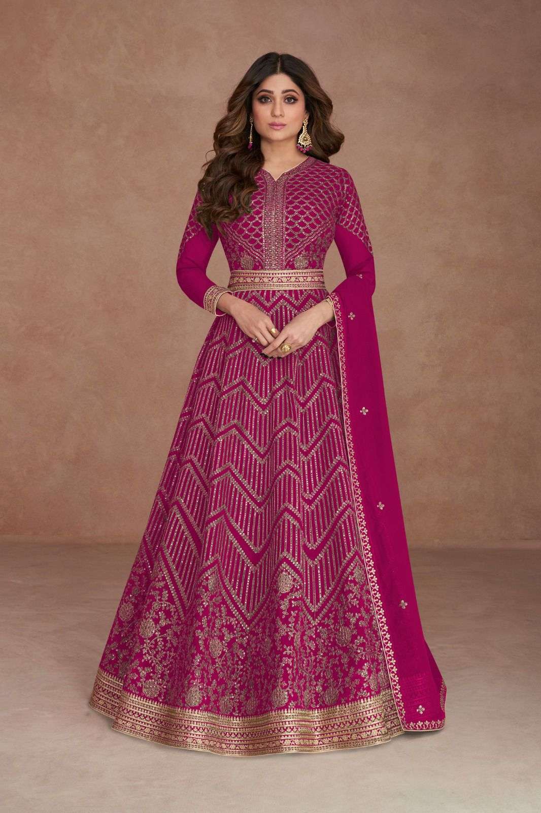 DESIGNER PINK ANARKALI PARTY WEAR SALWAR SUIT LONG GOWN IN PREMIUM REAL GEORGETTE AF SAJNI 9547