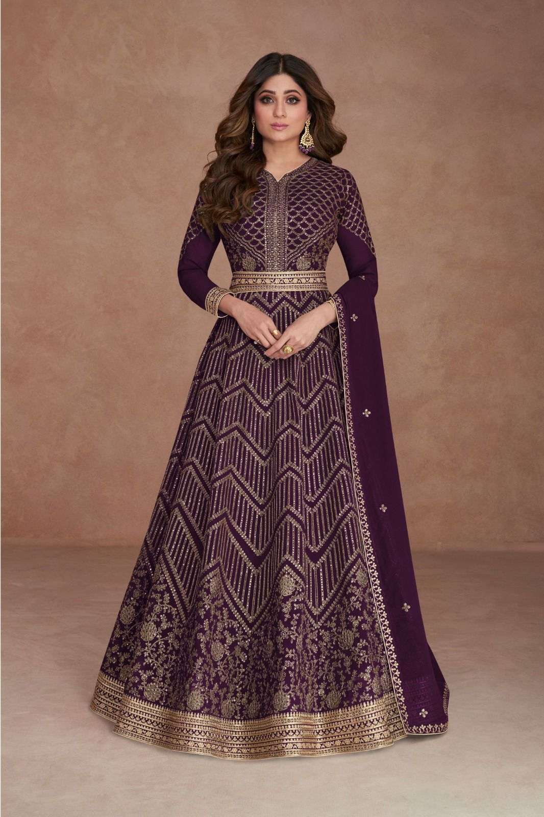 DESIGNER PURPLE ANARKALI PARTY WEAR SALWAR SUIT LONG GOWN IN PREMIUM REAL GEORGETTE AF SAJNI 9544