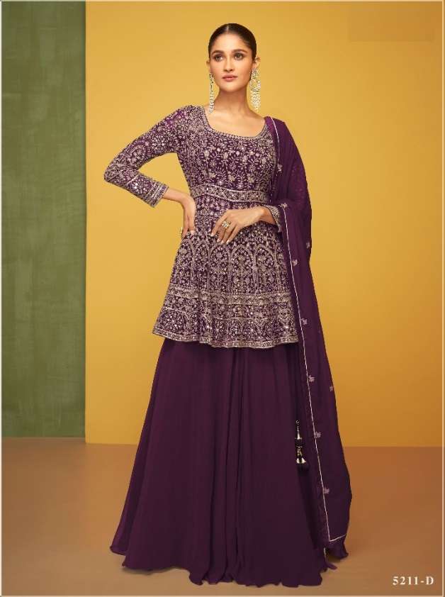 DESIGNER PURPLE FANCY PARTY WEAR LONG ANARKALI BLUE GEORGETTE SALWAR SUIT RH SAYURI PETALS 5211D