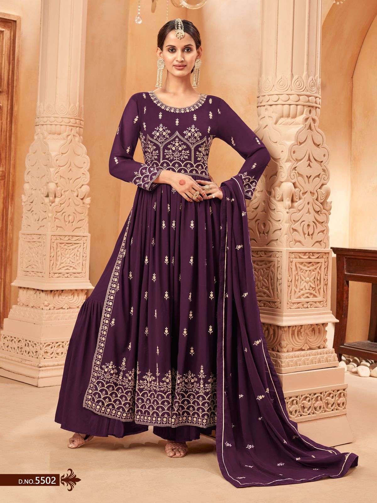 DESIGNER PURPLE FANCY WEDDING PARTY WEAR GEORGETTE NAYRA CUT ANARKALI SALWAR SUIT GOWN AANAYA 5502