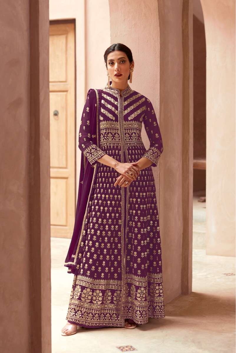 DESIGNER PURPLE LONG ANARKALI GOWN SALWAR SUIT FOR WEDDING PARTY WEAR IN GEORGETTE FABRIC CPR ANANYA 9451A