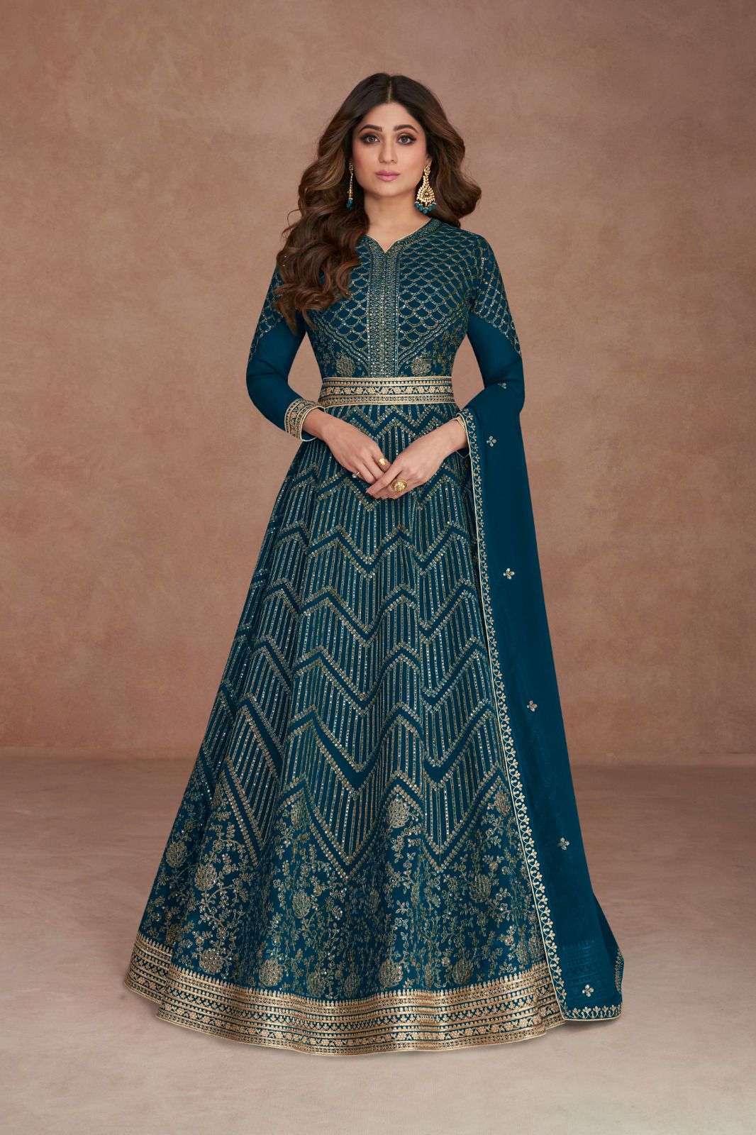 DESIGNER RAMA BLUE ANARKALI PARTY WEAR SALWAR SUIT LONG GOWN IN PREMIUM REAL GEORGETTE AF SAJNI 9545