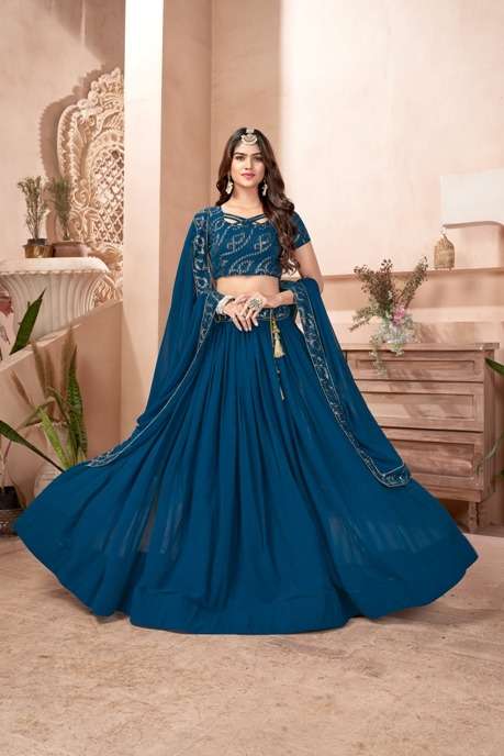 DESIGNER TRENDY STYLISH FANCY PARTY WEAR BLUE GEORGETTE LEHENGA CHOLI AAHVAN 1303