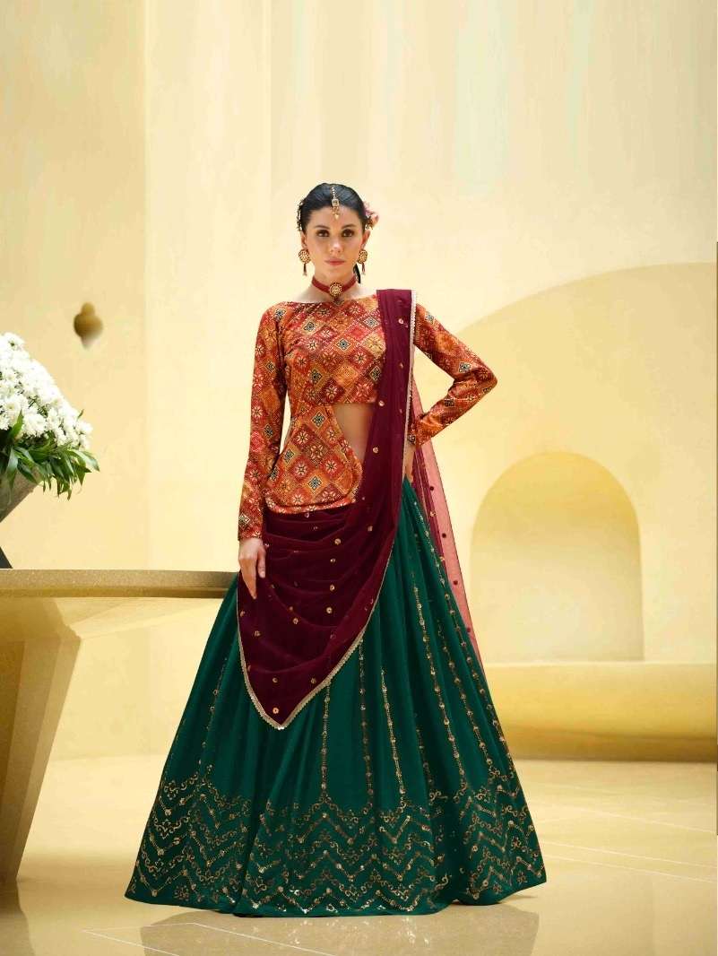 DESIGNER TRENDY STYLISH FANCY PARTY WEAR CHINON SILK LONG BLOUSE RAMA GREEN LEHENGA CHOLI KF GIRLY 2237