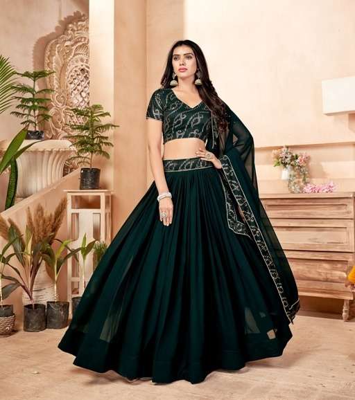 DESIGNER TRENDY STYLISH FANCY PARTY WEAR GREEN GEORGETTE LEHENGA CHOLI AAHVAN 1301