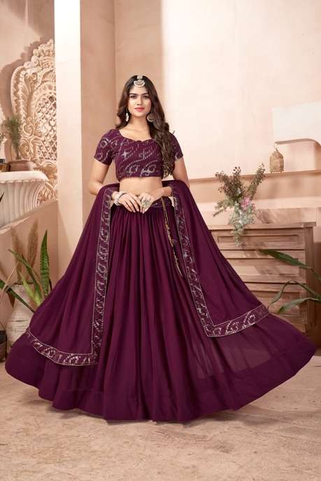 DESIGNER TRENDY STYLISH FANCY PARTY WEAR PURPLE GEORGETTE LEHENGA CHOLI AAHVAN 1302