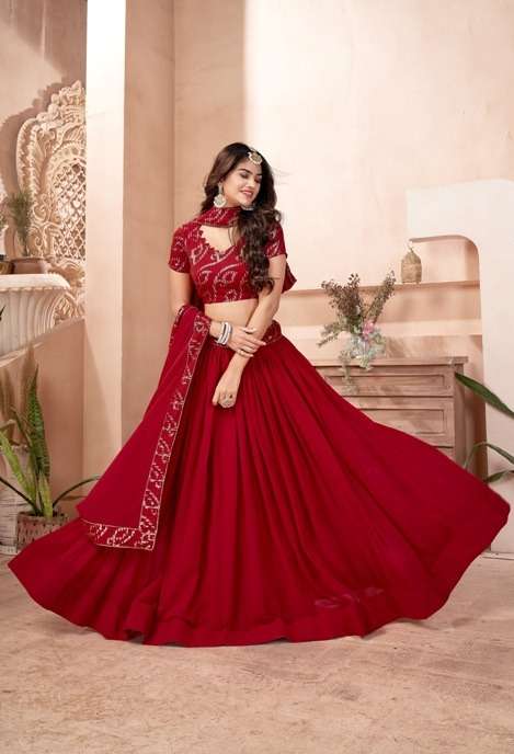 DESIGNER TRENDY STYLISH FANCY PARTY WEAR RED GEORGETTE LEHENGA CHOLI AAHVAN 1304