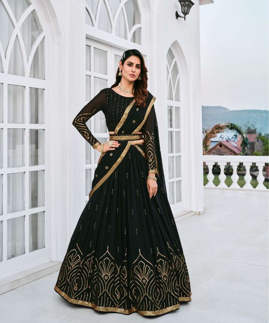 DESIGNER TRENDY STYLISH FANCY WEDDING PARTY WEAR BLACK LEHENGA CHOLI IN GEORGETTE FABRIC KF GIRLISH 164