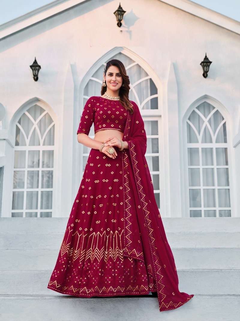 DESIGNER TRENDY STYLISH FANCY WEDDING PARTY WEAR DEEP PINK LEHENGA CHOLI IN GEORGETTE FABRIC KF GIRLISH 162