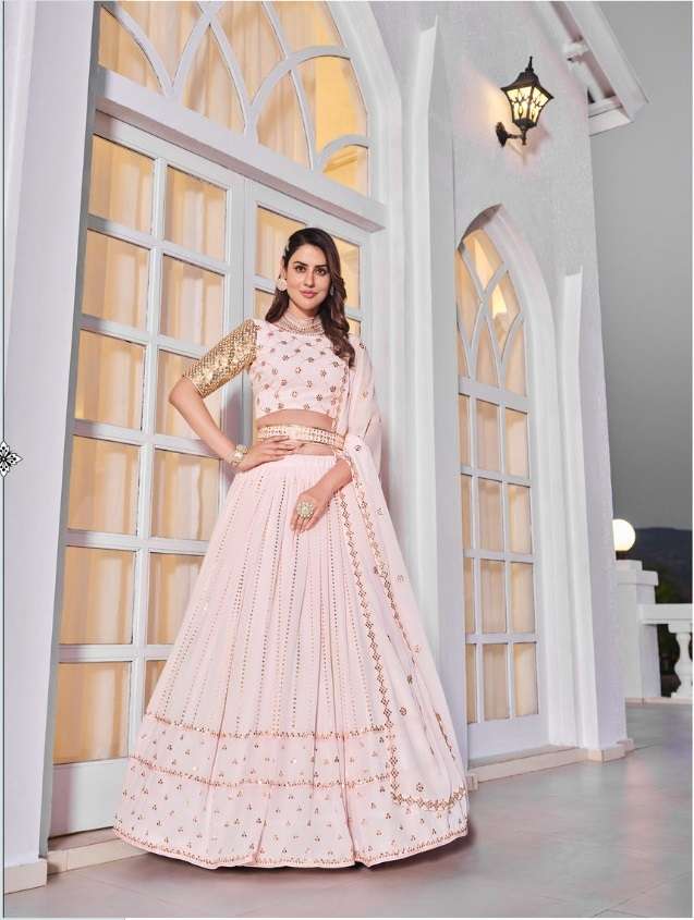 DESIGNER TRENDY STYLISH FANCY WEDDING PARTY WEAR PINK LEHENGA CHOLI IN GEORGETTE FABRIC KF GIRLISH 162