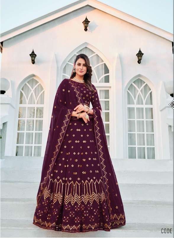 DESIGNER TRENDY STYLISH FANCY WEDDING PARTY WEAR PURPLE LEHENGA CHOLI IN GEORGETTE FABRIC KF GIRLISH 166