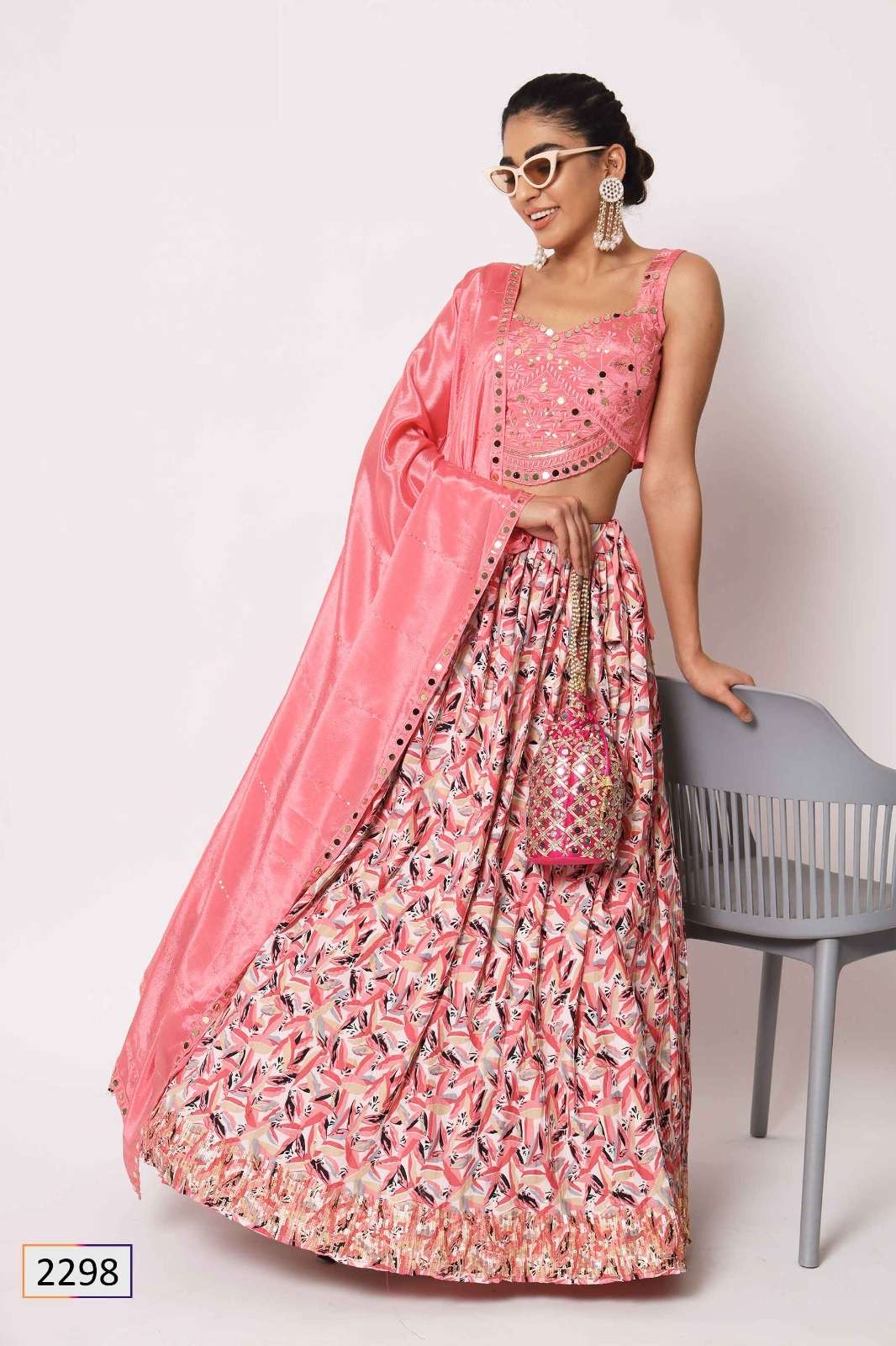 DESIGNER TRENDY STYLISH FANCY WEDDING PARTY WEAR PINK SILK LEHENGA CHOLI KF GIRLY 2298