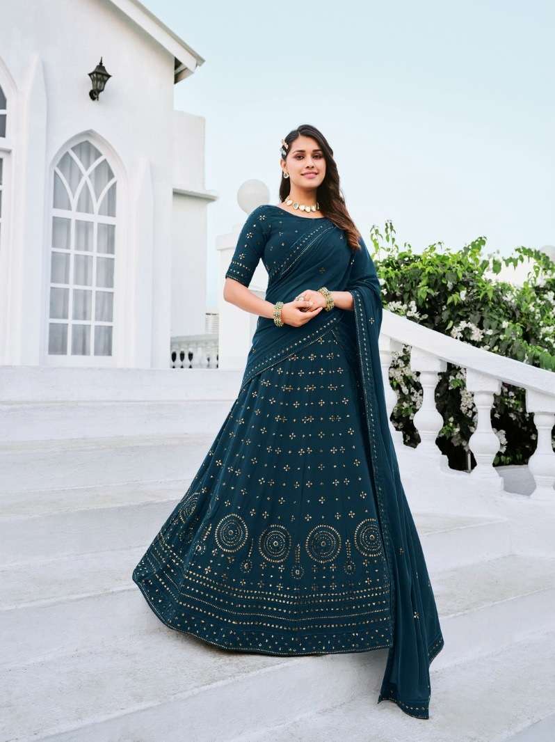 DESIGNER TRENDY STYLISH FANCY WEDDING PARTY WEAR TEAL BLUE LEHENGA CHOLI IN GEORGETTE FABRIC KF GIRLISH 161