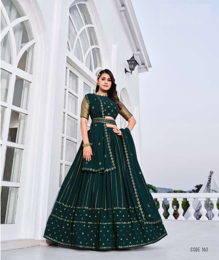 DESIGNER TRENDY STYLISH FANCY WEDDING PARTY WEAR TEAL GREEN LEHENGA CHOLI IN GEORGETTE FABRIC KF GIRLISH 163