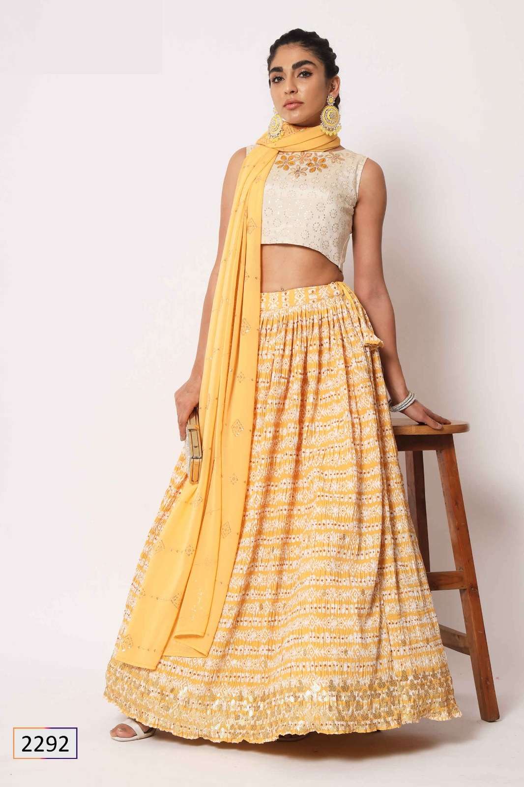 DESIGNER TRENDY STYLISH FANCY WEDDING PARTY WEAR YELLOW SILK LEHENGA CHOLI KF GIRLY 2292