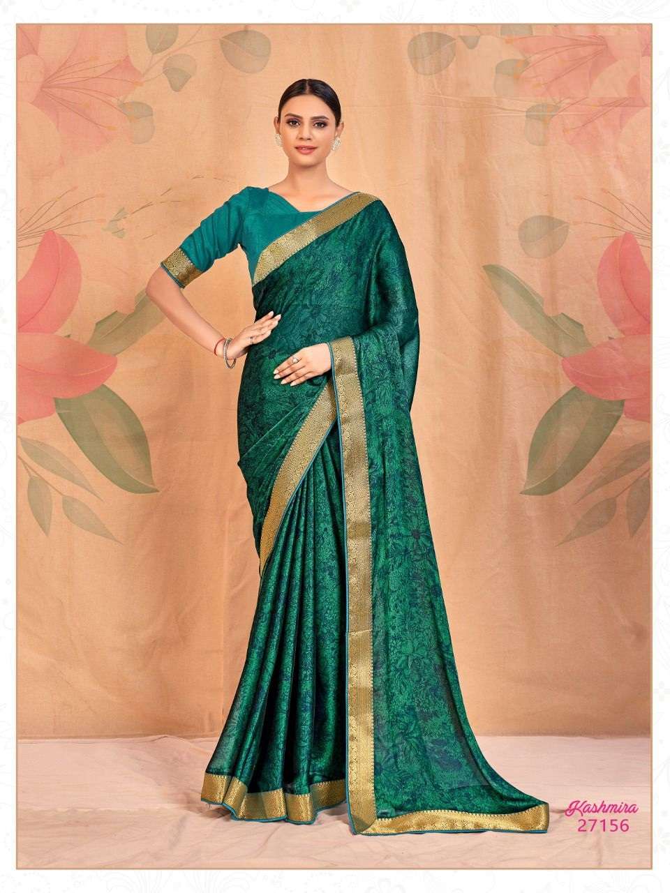 GREEN DESIGNER FANCY WEDDING PARTY WEAR DESIGNER CHIFFON SILK SAREE JT MITOSHI KASHMIRA 27156