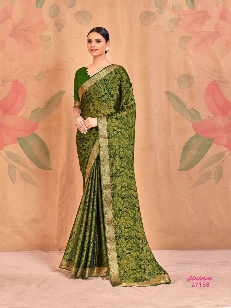 GREEN DESIGNER FANCY WEDDING PARTY WEAR DESIGNER CHIFFON SILK SAREE JT MITOSHI KASHMIRA 27158