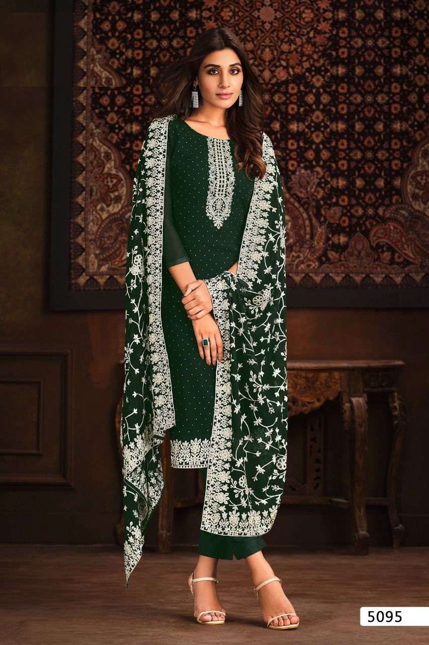 GREEN DESIGNER FANCY WEDDING PARTY WEAR GEORGETTE STARIGHT SALWAR SUIT RH VIPUL ROSE 5095