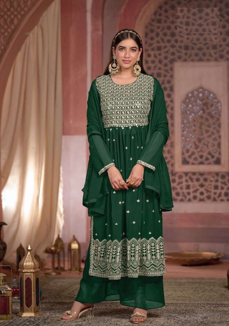 GREEN DESIGNER RED FANCY WEDDING PARTY WEAR BLOOMING GEORGETTE NAYRA CUT ANARKALI SALWAR SUIT GOWN EB AMIRAH 1553