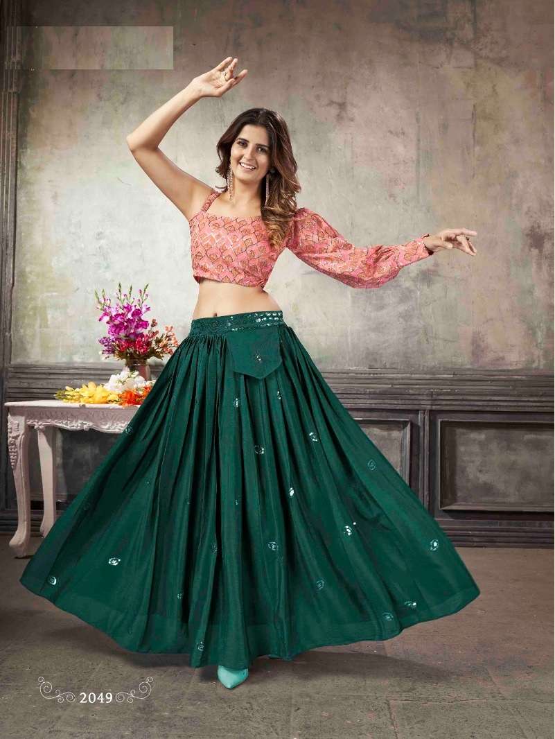 GREEN FANCY ART SILK FABRIC SKIRT TOP FOR CAUSAL AND PARTY WEAR KF 2049