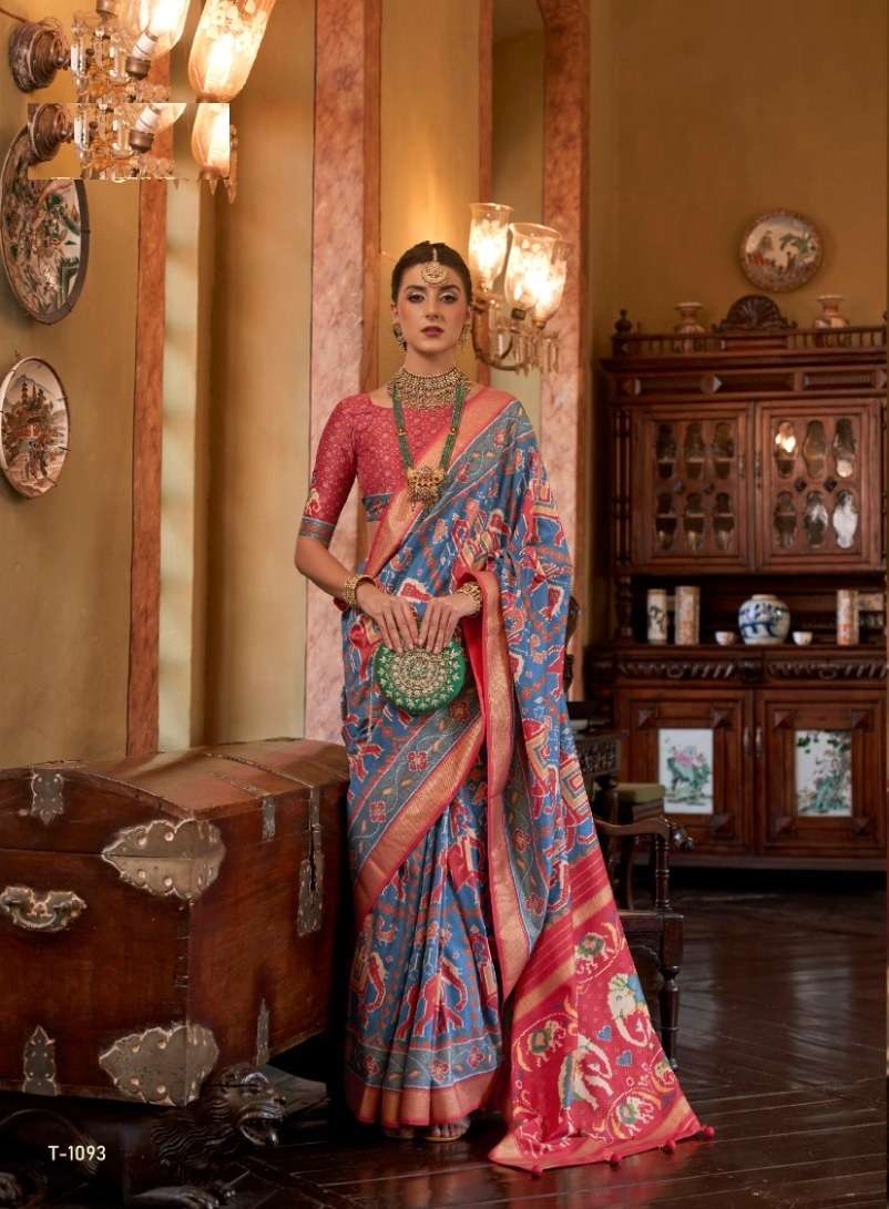 HEAVY DESIGNER FANCY WEDDING PARTY WEAR HEAVY BLUE BANARASI PATOLA SILK FABRIC SAREE JT RANGMAHAL 1093