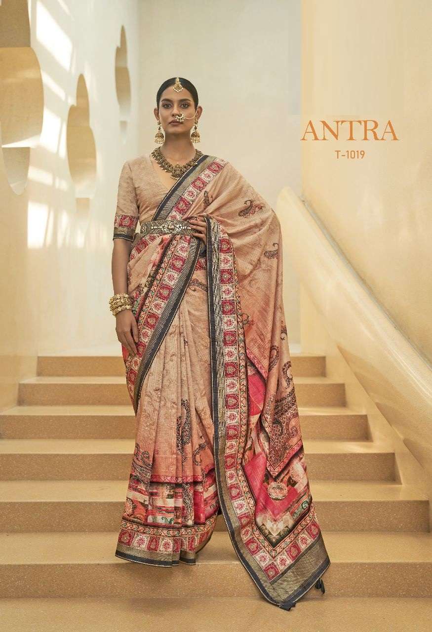 HEAVY DESIGNER FANCY WEDDING PARTY WEAR HEAVY CHIKU BANARASI SILK FABRIC SAREE SM RATH ANTRA 1019