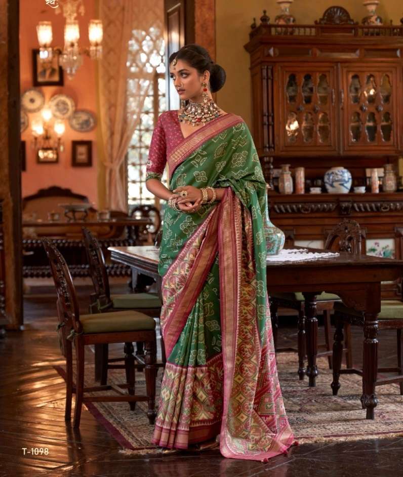 HEAVY DESIGNER FANCY WEDDING PARTY WEAR HEAVY GREEN BANARASI PATOLA SILK FABRIC SAREE JT RANGMAHAL 1098