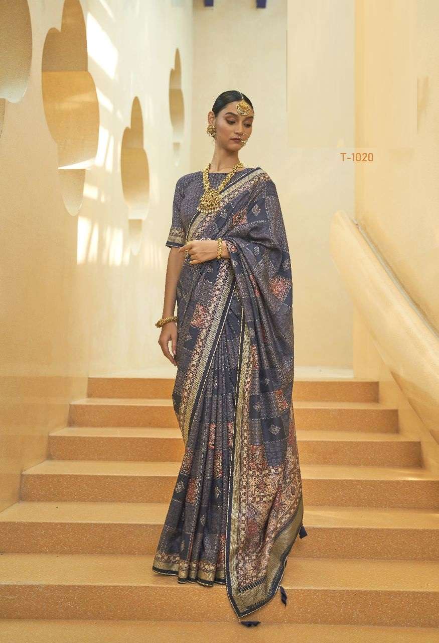 HEAVY DESIGNER FANCY WEDDING PARTY WEAR HEAVY GREY BANARASI SILK FABRIC SAREE SM RATH ANTRA 1020