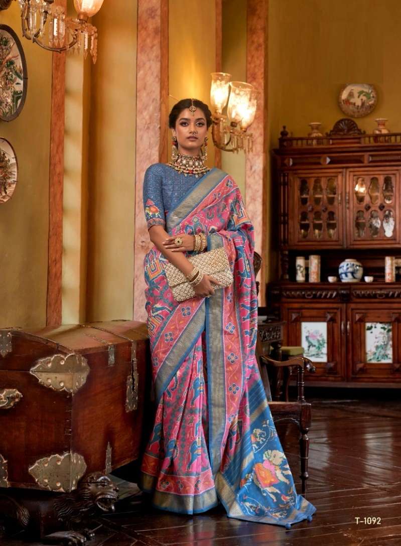 HEAVY DESIGNER FANCY WEDDING PARTY WEAR HEAVY PINK BANARASI PATOLA SILK FABRIC SAREE JT RANGMAHAL 1092